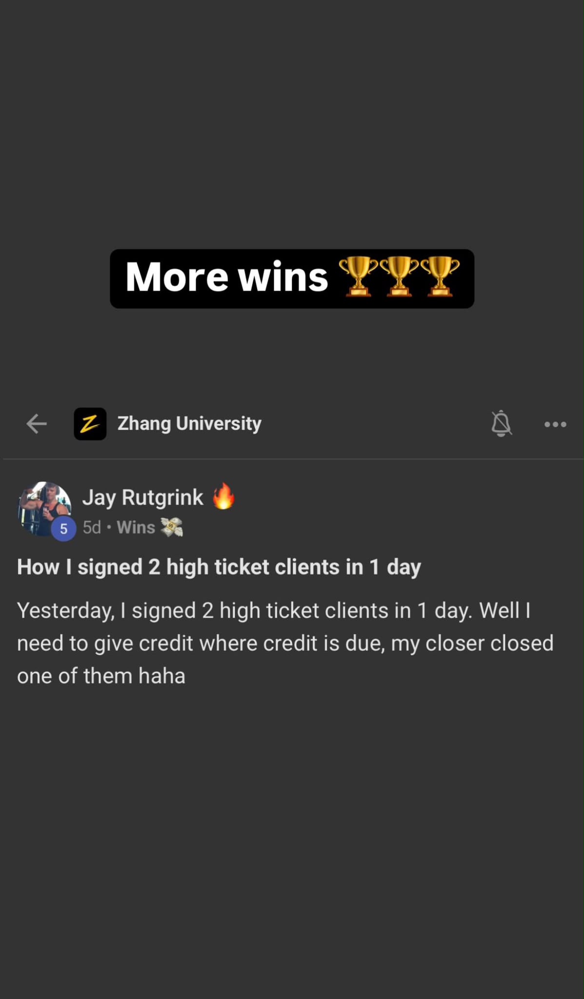 Member win screenshot from the community